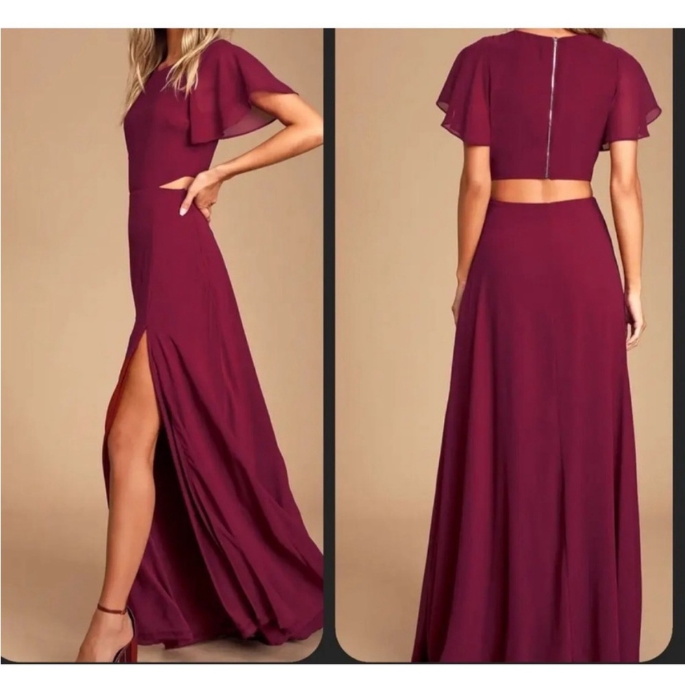 Lulu’s NWT new garden bliss burgundy cut out evening dress